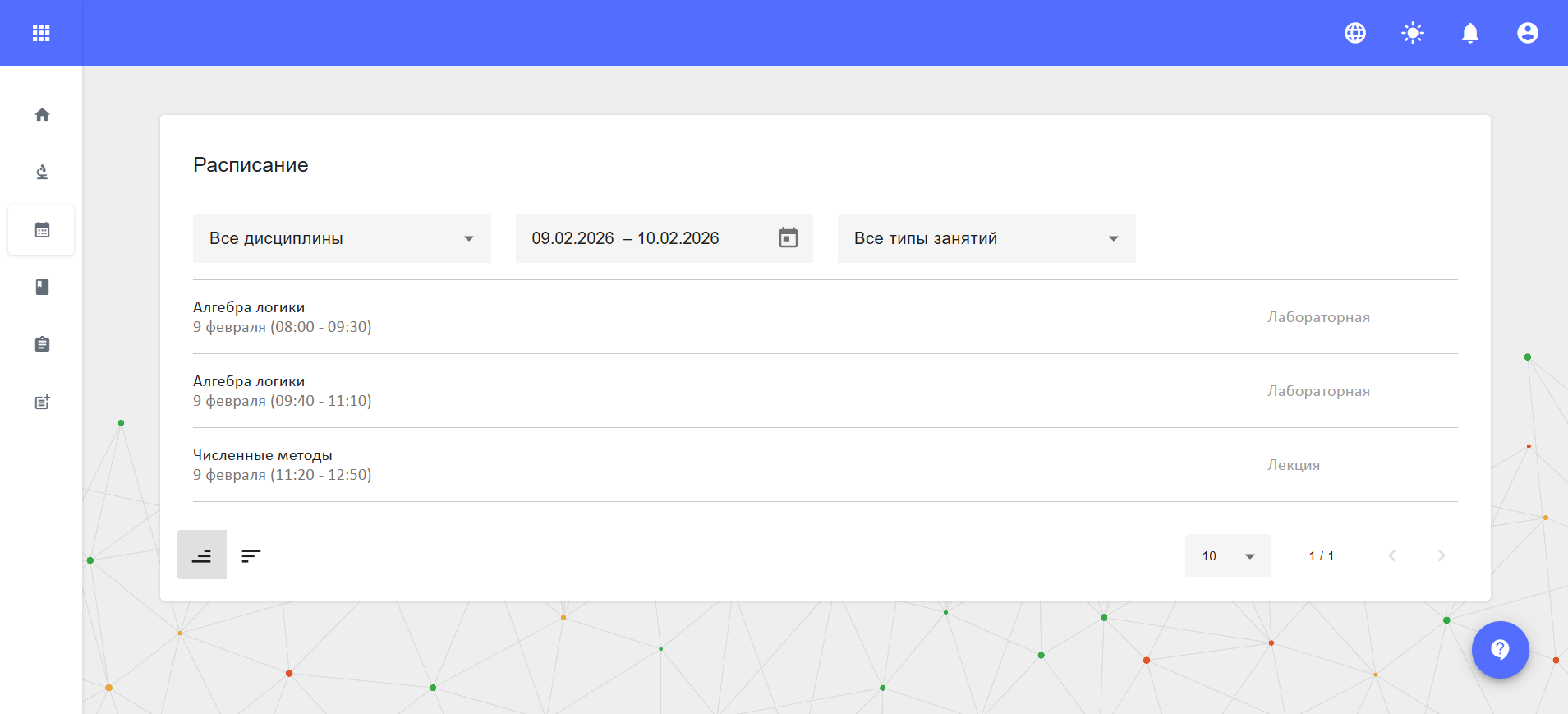 Просмотр расписания